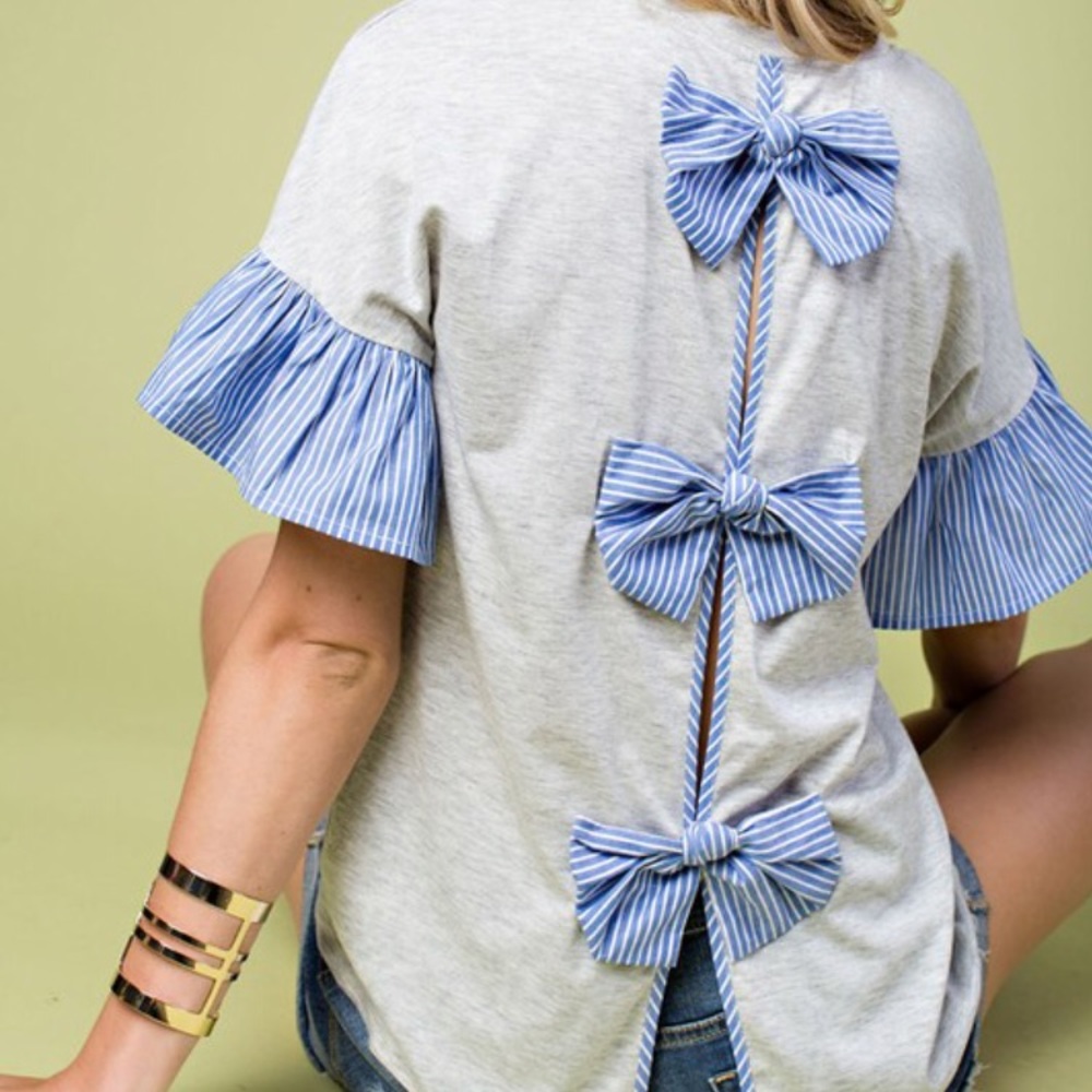 Ruffle Sleeve Tee With Bows on Back